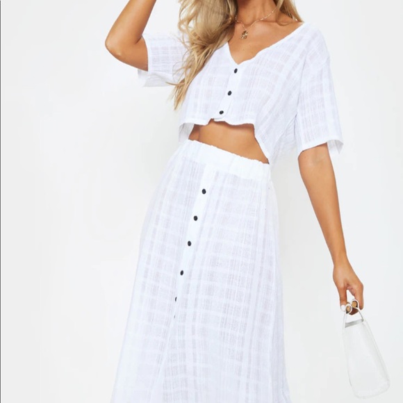 PrettyLittleThing Dresses & Skirts - NWOT White Button Up Beach Skirt and Top Set